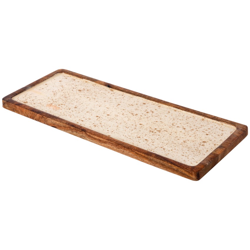 ΞΥΛΙΝΗ ΠΙΑΤΕΛΑ 40Χ16CM ΛΕΥΚΗ GOLD SPOTS 
