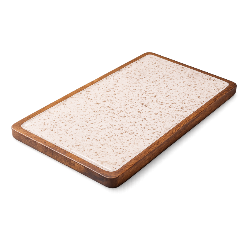 ΞΥΛΙΝΗ ΠΙΑΤΕΛΑ ΟΡΘΟΓΩΝΙΑ 40X25CM ΛΕΥΚΗ GOLD SPOTS 
