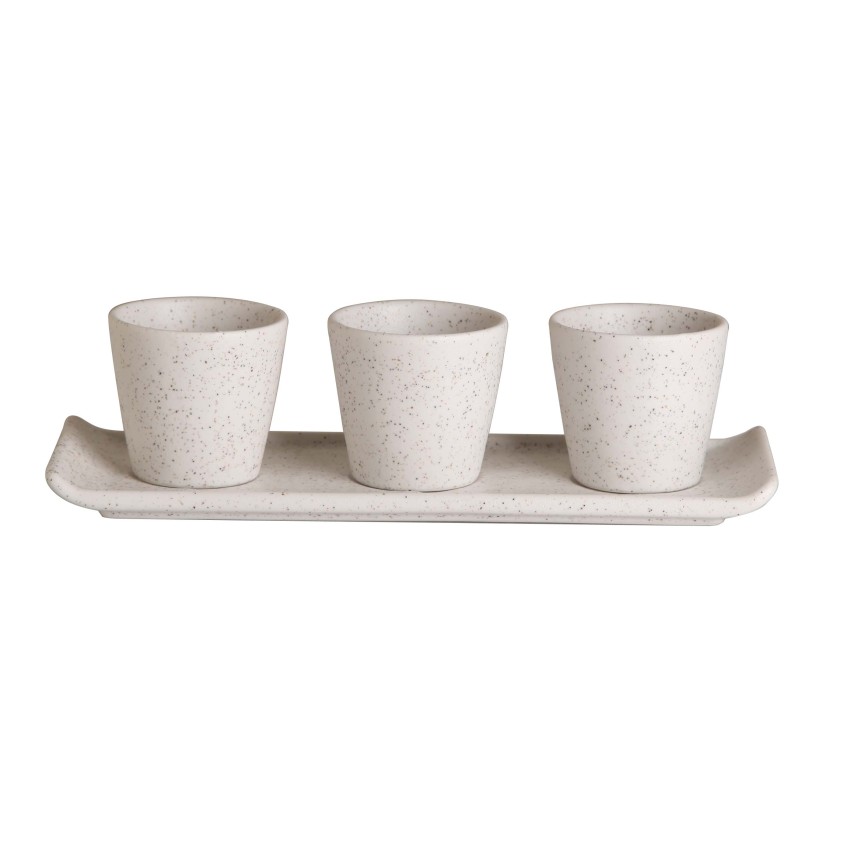 Πιατέλα Ορθογώνια 26 cm White Dune Με 3 Θέσεις Για Μπωλάκια Με Εσωτερική Διάμετρο 5 cm